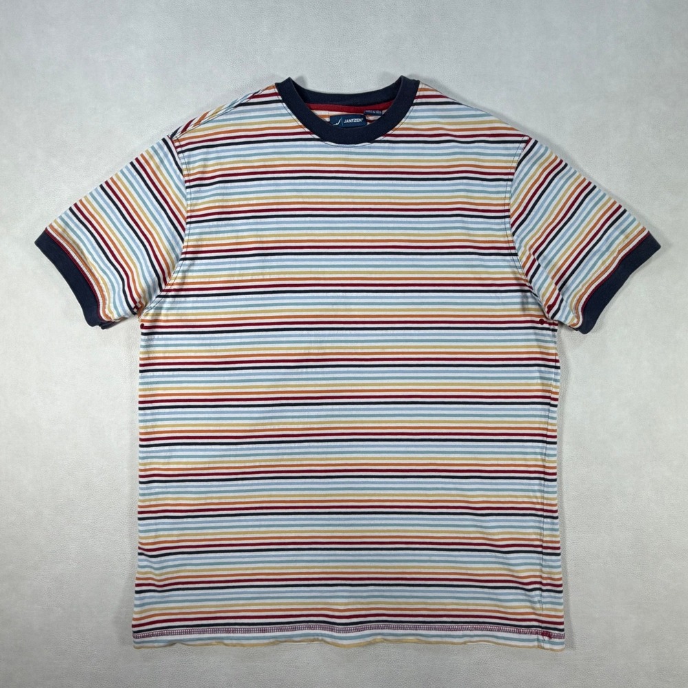 Jantzen Mens XL Ringer T-Shirt Multicolor Striped Cotton Short Sleeve Retro Tee